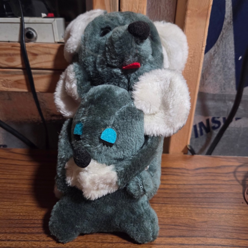 Vintage ICC Corp Koala Mother and Baby Plush Stuffed Animal Green Korea PA 390